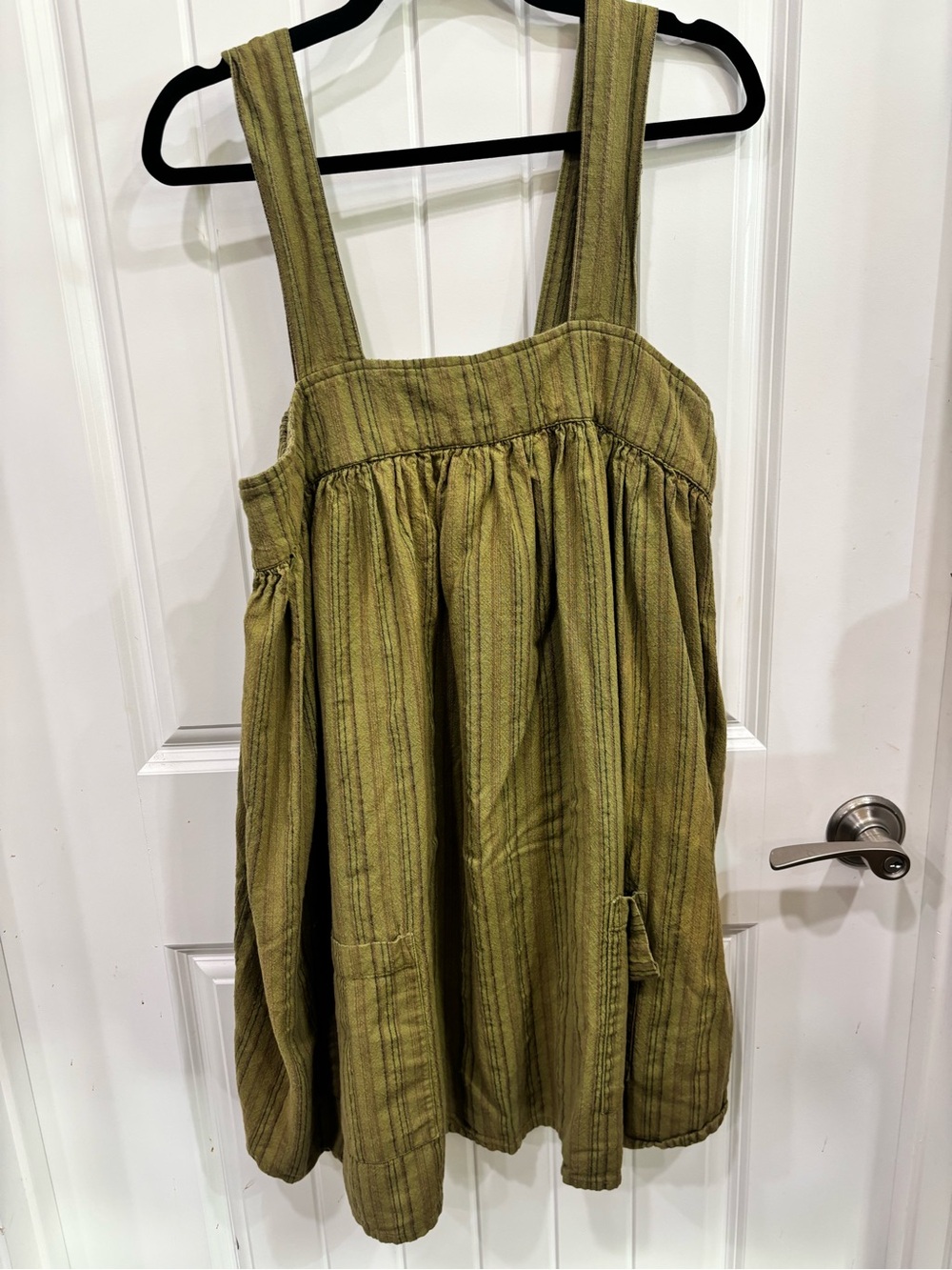 Soul Flower Olive Green Striped Pinafore Romper